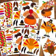 52pcs Thanksgiving Crafts for Kids, Make-A-Turkey Stickers Party Games/Favors/Supplies(Small Size)