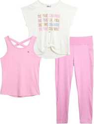 RBX Girls' Activewear Set - Short Sleeve Performance T-Shirt, Tank Top, and Capri Leggings (7-12)