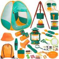 Meland Kids Camping Set with Tent 30pcs - Outdoor Campfire Toy Set for Toddlers Kids Boys Girls - Pretend Play Camp Gear Tools for Birthday Christmas (Green)