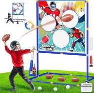 2-in-1 Football & Baseball Throwing Target Games for Kids 4-8, 3-Hole Double-Sided Strike Zone Target with T Ball Set and Ball Launcher for Toddlers, Indoor Outdoor Toys Backyard Sport Gifts for Boys