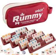 Smilejoy Six Players Travel Rummy Game,Travel Size Rummy Game with Canvas Bag,Mini Rummy Game for Adult and Kids,160 Tiles, 6 Playing Rack, 1 Dice (2-6 Players)