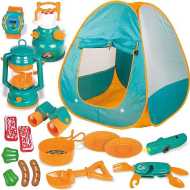 FUN LITTLE TOYS Pop Up Tent with Kids Camping Gear Set, Kids Play Tent Outdoor Toys Camping Tools Set for Kids