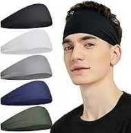 Sports Headbands for Men (5 Pack),Moisture Wicking Workout Headband, Sweatband Headbands for Running,Cycling,Football,Yoga,Hairband for Women and Men