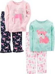 Simple Joys by Carter's Girls' 4-Piece Pajama Set (Cotton Top & Fleece Bottom)