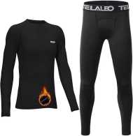 TELALEO Boys' Girls' Long Sleeve Compression Shirts Thermal Fleece Lined Kids Athletic Sports Tops Leggings Baselayer Set