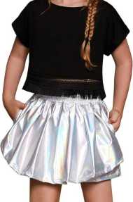 Perfashion Girls' Metallic Skorts Sparkly Shorts Shiny Dance Skirt with Pockets 4-13 Years