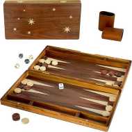 Wooden Inlaid Backgammon Set, Classic Strategy Board Game Case 15.7" Large Size, Backgammon with Checkers Pieces for Adults and for Children